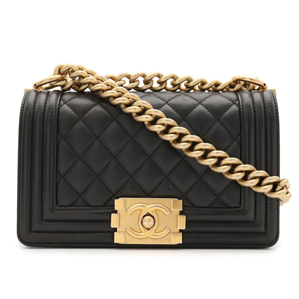 CHANEL Boy Chanel 20 Matelassé Coco Mark Chain Shoulder Bag Leather Black A67085